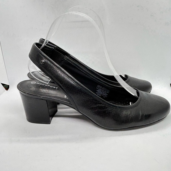 Rockport adiPRENE by Adidas Black Leather Slingback Heels with Chunky Heel SZ 9 - Picture 6 of 14